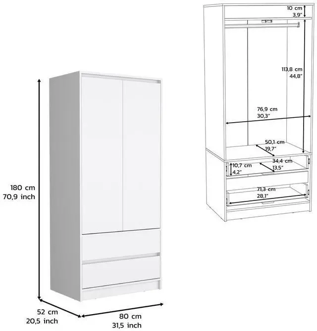 Alt view image 6 of 6 - Lewes 2 Piece Bedroom Set, Dresser + Armoire, White