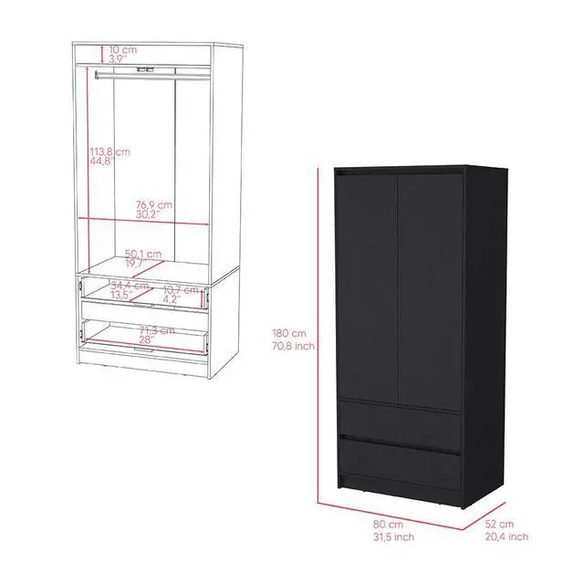 Alt view image 3 of 7 - Beloit 3 Piece Bedroom Set, Nightstand + Dresser+ Armoire, Black