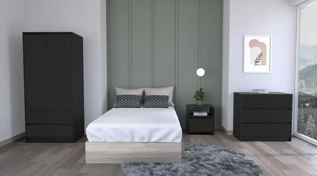 Alt view image 6 of 7 - Beloit 3 Piece Bedroom Set, Nightstand + Dresser+ Armoire, Black