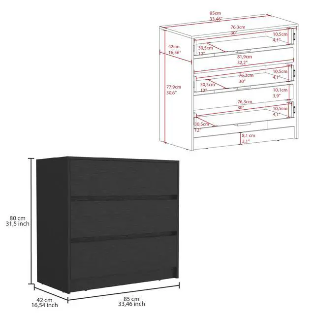 Alt view image 5 of 7 - Beloit 3 Piece Bedroom Set, Nightstand + Dresser+ Armoire, Black