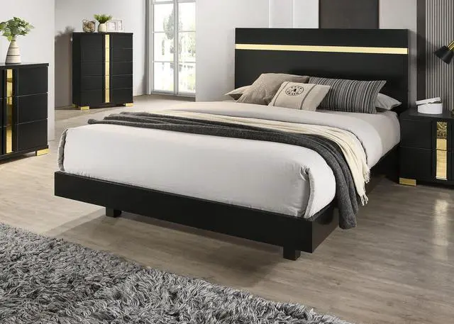 Alt view image 5 of 7 - Modern Black 3Pc Bedroom Set Queen Size Bed W Led 2X Nightstands Mattress Ready Furniture Acrylic Trim