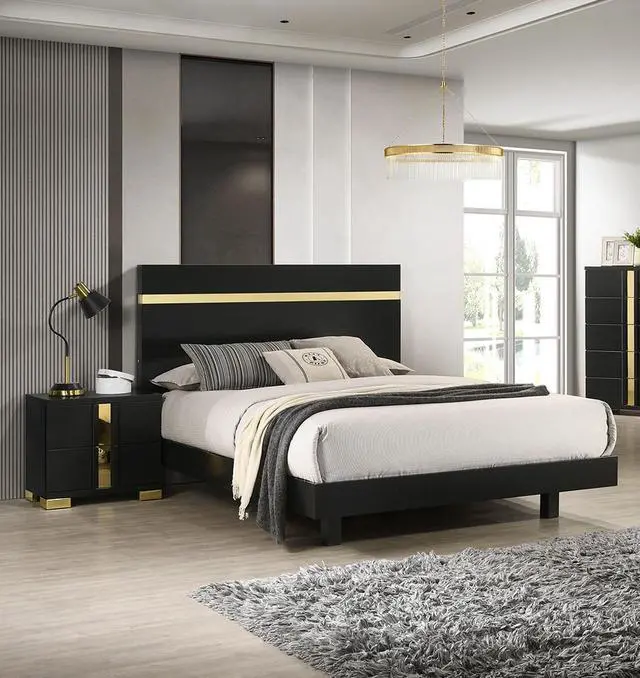 Alt view image 7 of 7 - Modern Black 3Pc Bedroom Set Queen Size Bed W Led 2X Nightstands Mattress Ready Furniture Acrylic Trim