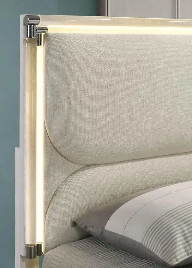 Alt view image 5 of 7 - Contemporary Glam Pearl White Twin Size Bed W Trundle 2x Nightstands Embossed Panel 3pc Bedframe Bedroom Furniture