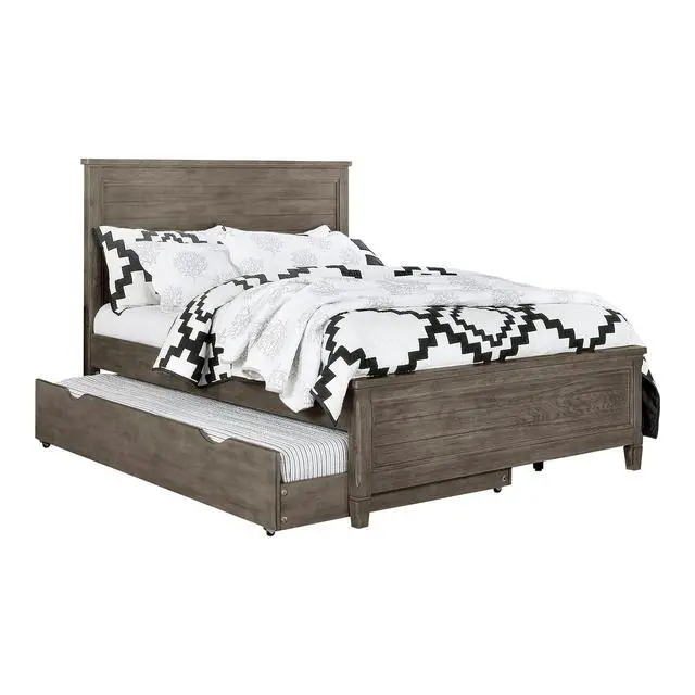 Alt view image 3 of 7 - Transitional Full Size Bed w Trundle 2x Nightstands Warm Gray Bedroom Furniture Wood Grain Texture 3pc Set