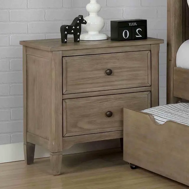 Alt view image 5 of 7 - Transitional Full Size Bed w Trundle 2x Nightstands Warm Gray Bedroom Furniture Wood Grain Texture 3pc Set