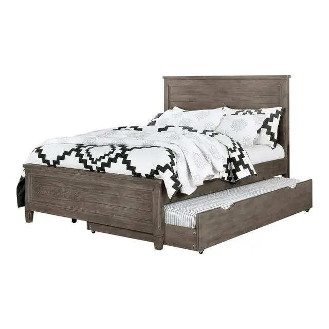Alt view image 7 of 7 - Transitional Full Size Bed w Trundle 2x Nightstands Warm Gray Bedroom Furniture Wood Grain Texture 3pc Set