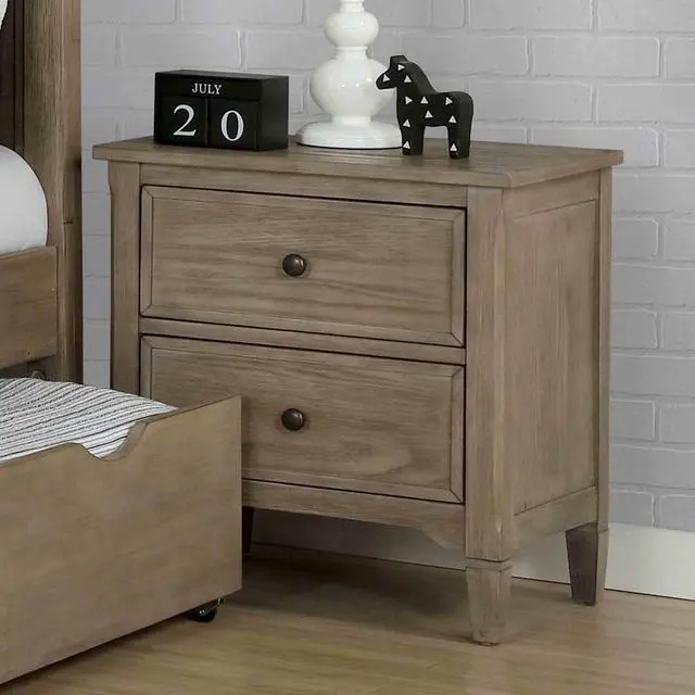 Alt view image 6 of 7 - Transitional Full Size Bed w Trundle 2x Nightstands Warm Gray Bedroom Furniture Wood Grain Texture 3pc Set