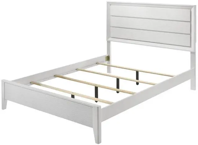 Main image of White Queen Size Bed 2X Nightstands Wave Texture Panel Hb Bedroom Furniture Contemporary 3Pc Set