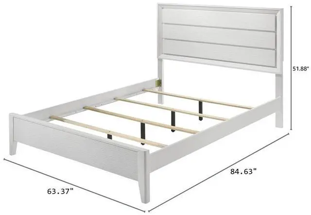 Alt view image 3 of 7 - White Queen Size Bed 2X Nightstands Wave Texture Panel Hb Bedroom Furniture Contemporary 3Pc Set