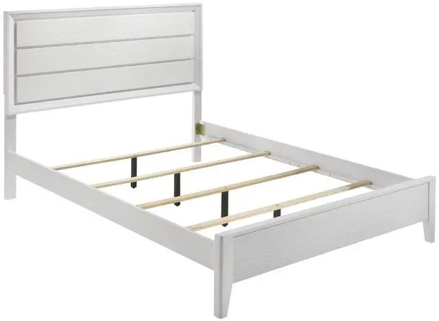 Alt view image 6 of 7 - White Queen Size Bed 2X Nightstands Wave Texture Panel Hb Bedroom Furniture Contemporary 3Pc Set