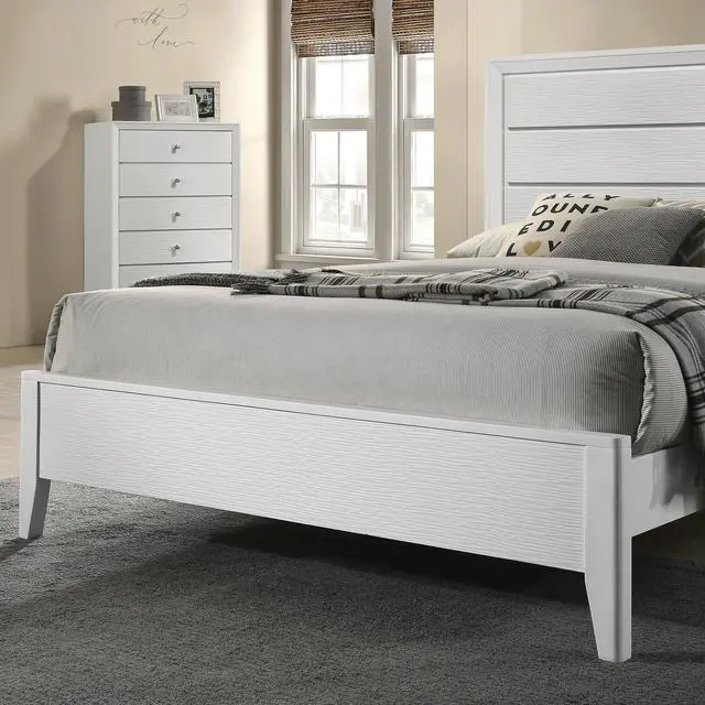 Alt view image 5 of 7 - White Queen Size Bed 2X Nightstands Wave Texture Panel Hb Bedroom Furniture Contemporary 3Pc Set