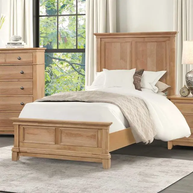 Main image of 3Pc Set Farmhouse Style Twin Size Bed Nightstands Plank Headboard Natural Oak Bedroom Furniture