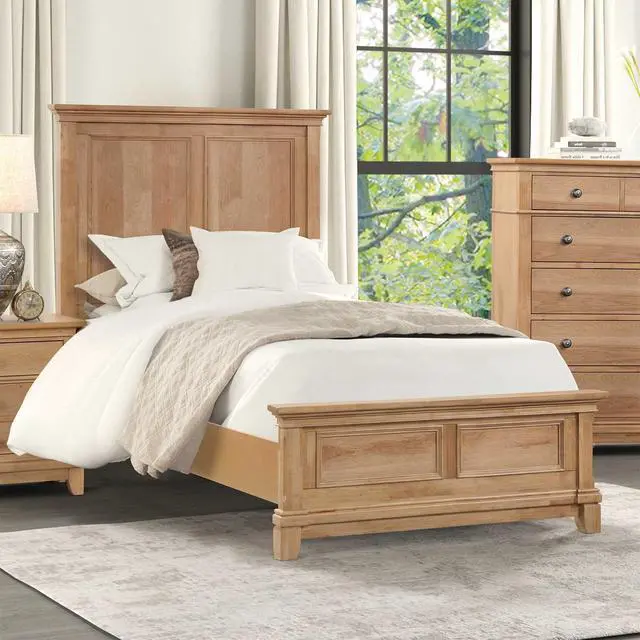 Alt view image 4 of 7 - 3Pc Set Farmhouse Style Twin Size Bed Nightstands Plank Headboard Natural Oak Bedroom Furniture