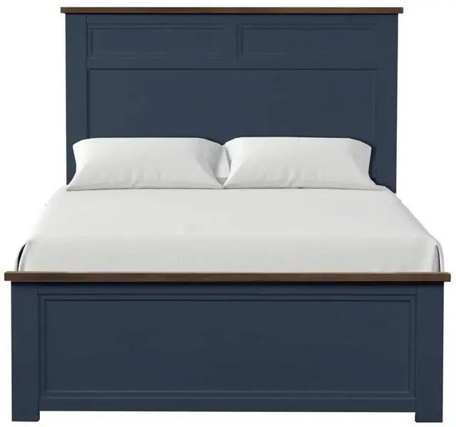 Alt view image 4 of 7 - Blue Color Pinewood Modern Farmhouse Style 3pc Bedroom Set Twin Size Bed 2x Nightstands Two-Tone Design