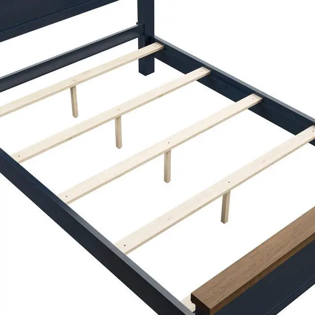 Alt view image 3 of 7 - Blue Color Pinewood Modern Farmhouse Style 3pc Bedroom Set Twin Size Bed 2x Nightstands Two-Tone Design