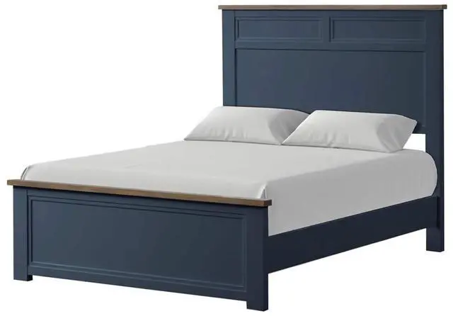 Alt view image 5 of 7 - Blue Color Pinewood Modern Farmhouse Style 3pc Bedroom Set Twin Size Bed 2x Nightstands Two-Tone Design
