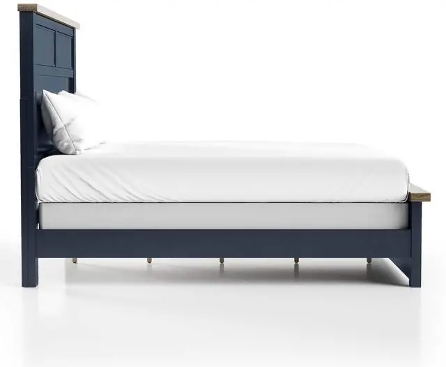 Alt view image 6 of 7 - Blue Color Pinewood Modern Farmhouse Style 3pc Bedroom Set Twin Size Bed 2x Nightstands Two-Tone Design