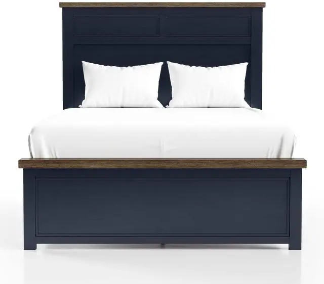 Alt view image 7 of 7 - Blue Color Pinewood Modern Farmhouse Style 3pc Bedroom Set Twin Size Bed 2x Nightstands Two-Tone Design