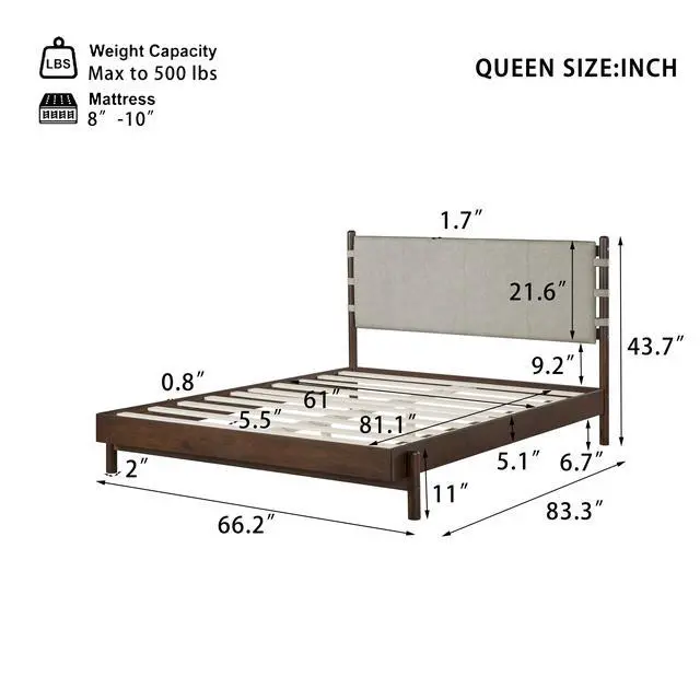 Alt view image 2 of 7 - Modern Queen Bed Frame Set With 2 Nightstands, Light Gray Wood Platform Bed With Headboard And Matching Bedside Tables For Bedroom