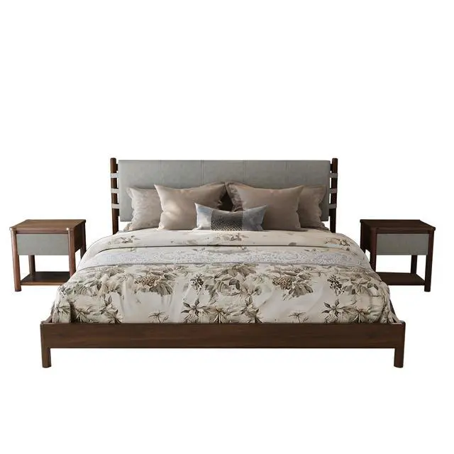 Alt view image 4 of 7 - Modern King Bed Frame Set With 2 Nightstands, Light Gray Wood Platform Bed With Headboard And Matching Bedside Tables For Bedroom