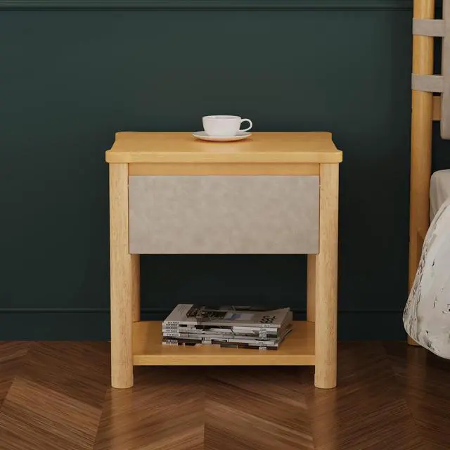 Alt view image 6 of 7 - Modern Queen Bed Frame Set With 2 Nightstands, Beige Wood Platform Bed With Headboard And Matching Bedside Tables For Bedroom