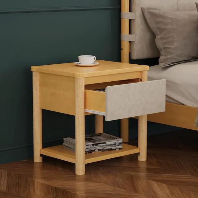 Alt view image 7 of 7 - Modern Queen Bed Frame Set With 2 Nightstands, Beige Wood Platform Bed With Headboard And Matching Bedside Tables For Bedroom