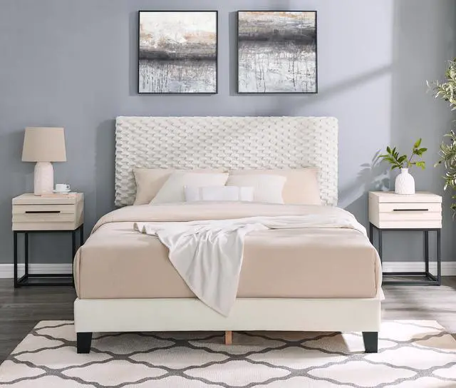 Main image of Findlay 3-Piece Bedroom Set, Plush 3D Upholstered Bed with Two Nightstands, Full