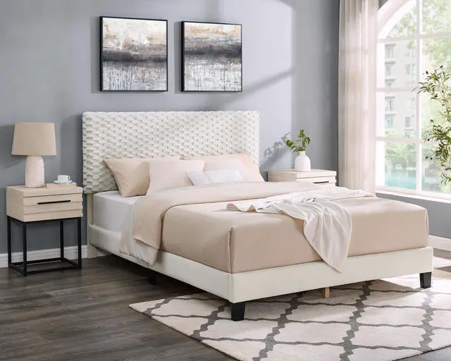 Alt view image 2 of 7 - Findlay 3-Piece Bedroom Set, Plush 3D Upholstered Bed with Two Nightstands, Queen