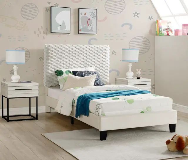 Alt view image 2 of 7 - Findlay 3-Piece Bedroom Set, Plush 3D Upholstered Bed with Two Nightstands, Twin