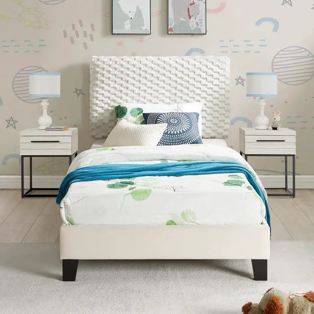 Main image of Findlay 3-Piece Bedroom Set, Plush 3D Upholstered Bed with Two Nightstands, Twin