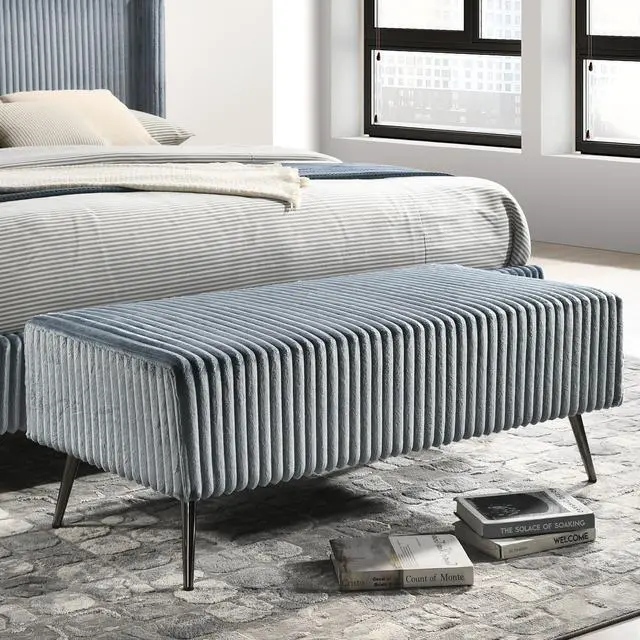 Alt view image 5 of 7 - Mavela Wide Wale Corduroy Upholstery Panel King Bed with 2 Nightstands and Bench, Blue