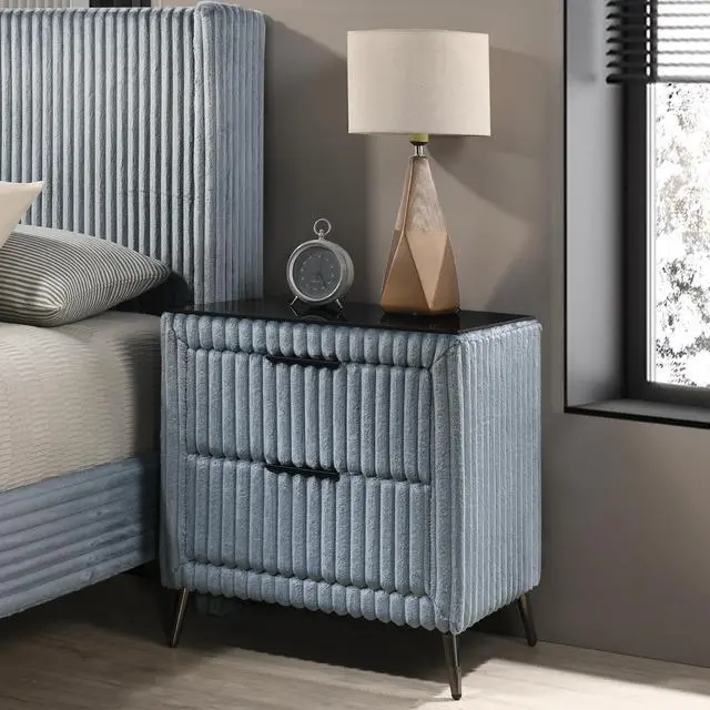 Alt view image 7 of 7 - Mavela Wide Wale Corduroy Upholstery Panel Queen Bed with 2 Nightstands and Bench, Blue