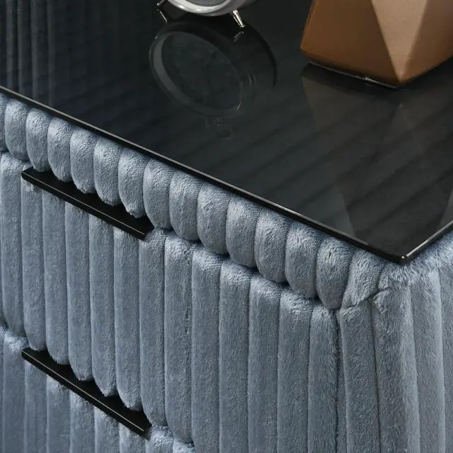 Alt view image 7 of 7 - Mavela Wide Wale Corduroy Upholstery Panel King Bed with 2 Nightstands and Bench, Blue