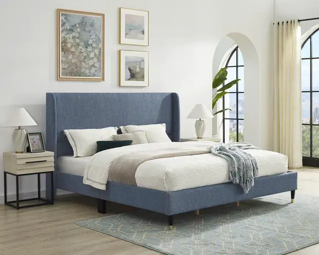 Alt view image 2 of 7 - Arles 3-Piece Upholstered Bedroom Set, Wingback Platform Bed with Two Nightstands