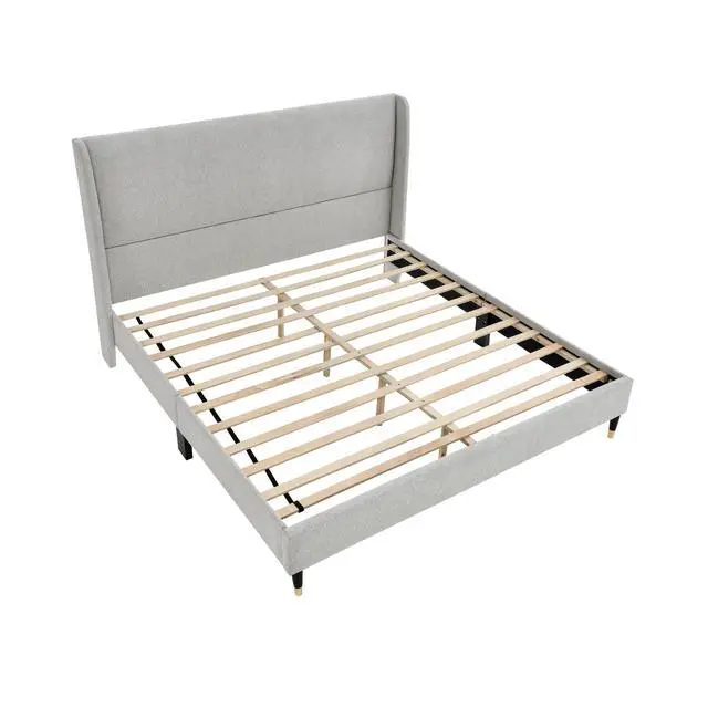 Alt view image 4 of 6 - Arles 3-Piece Upholstered Bedroom Set, Wingback Platform Bed with Two Nightstands
