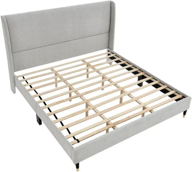 Alt view image 5 of 7 - Arles 3-Piece Upholstered Bedroom Set, Wingback Platform Bed with Two Nightstands