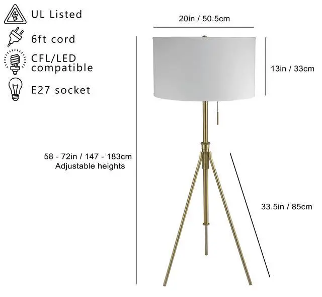 Alt view image 3 of 5 - 58" - 72"H Adjustable Tripod Floor W/ Kd Shade (1Pcs/Ctn) (1.78/9.9)
