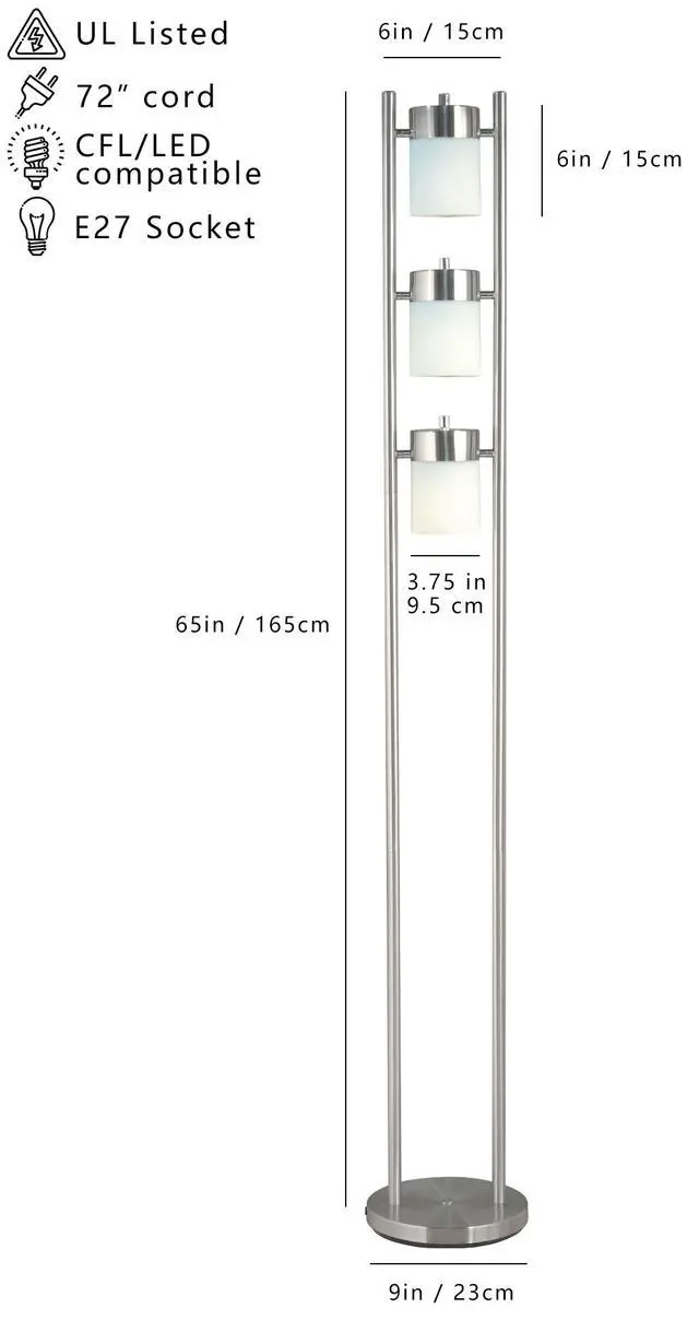 Alt view image 2 of 4 - 65"H 3-White-Head with Two Way Adjustable Floor Lamp (1 Pc/Ctn/ 1.10 Cu Ft/12.32 G.W. Lbs)