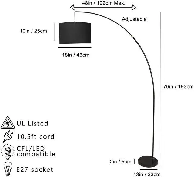 Alt view image 4 of 5 - 78" Silver Arch Floor Lamp with Kd Shade W/ Double Box (1Pc/Ctn) (2.15/26.84)