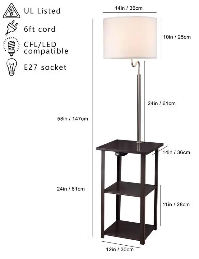 Alt view image 2 of 7 - 58" Squared Sofa Side Shelves Table Lamp W/ Power Station (1.14/14.96)