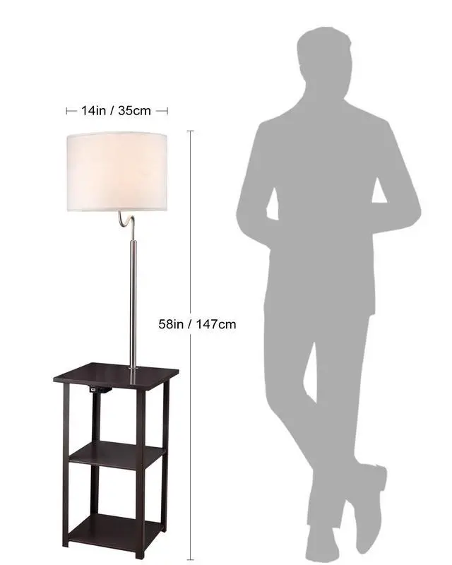 Alt view image 5 of 7 - 58" Squared Sofa Side Shelves Table Lamp W/ Power Station (1.14/14.96)