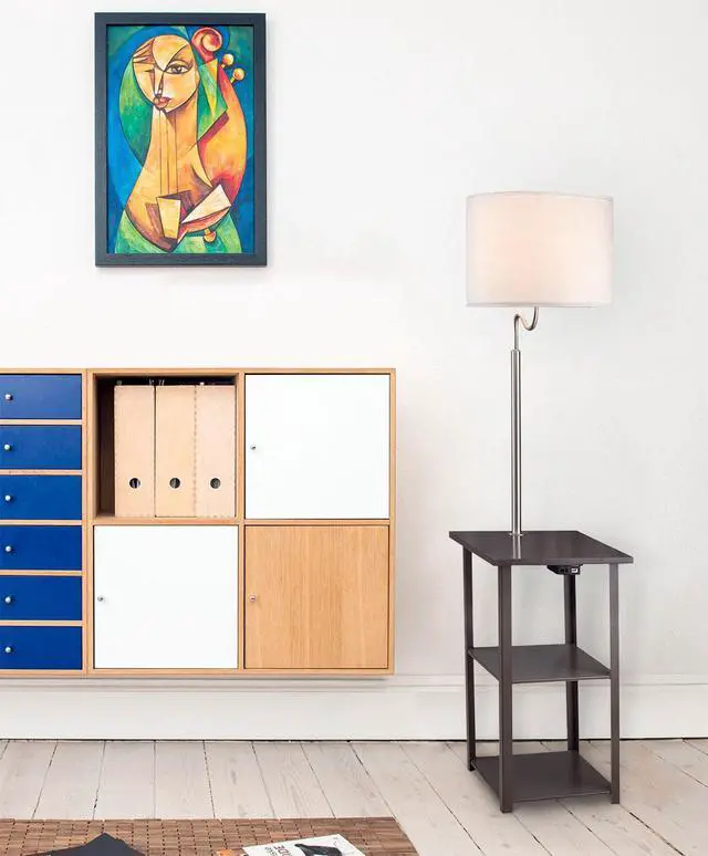 Alt view image 6 of 7 - 58" Squared Sofa Side Shelves Table Lamp W/ Power Station (1.14/14.96)