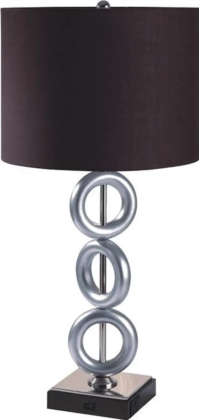 Main image of one Pair Of 29"H Silver 3-Ring with Outlet Table Lamp (2Pc/Ctn)