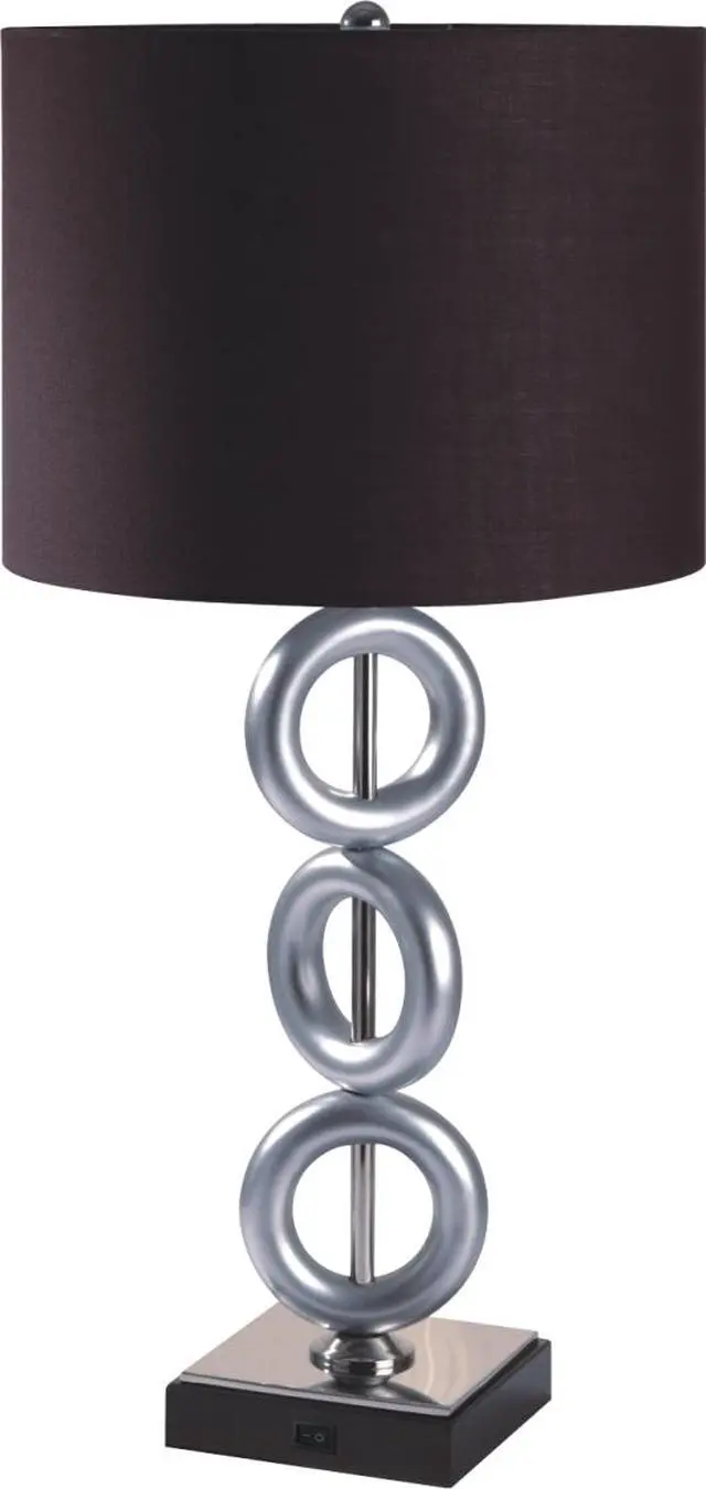 Alt view image 5 of 5 - one Pair Of 29"H Silver 3-Ring with Outlet Table Lamp (2Pc/Ctn)