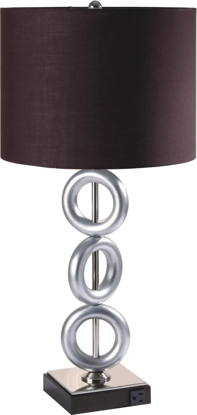 Alt view image 4 of 5 - one Pair Of 29"H Silver 3-Ring with Outlet Table Lamp (2Pc/Ctn)