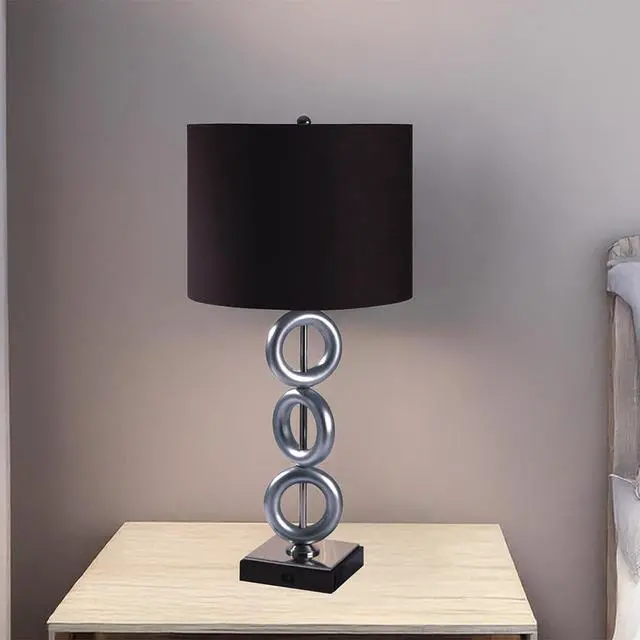 Alt view image 3 of 5 - one Pair Of 29"H Silver 3-Ring with Outlet Table Lamp (2Pc/Ctn)