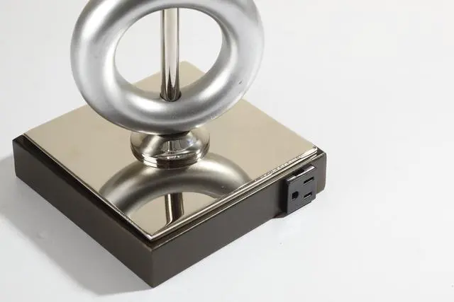 Alt view image 2 of 5 - one Pair Of 29"H Silver 3-Ring with Outlet Table Lamp (2Pc/Ctn)