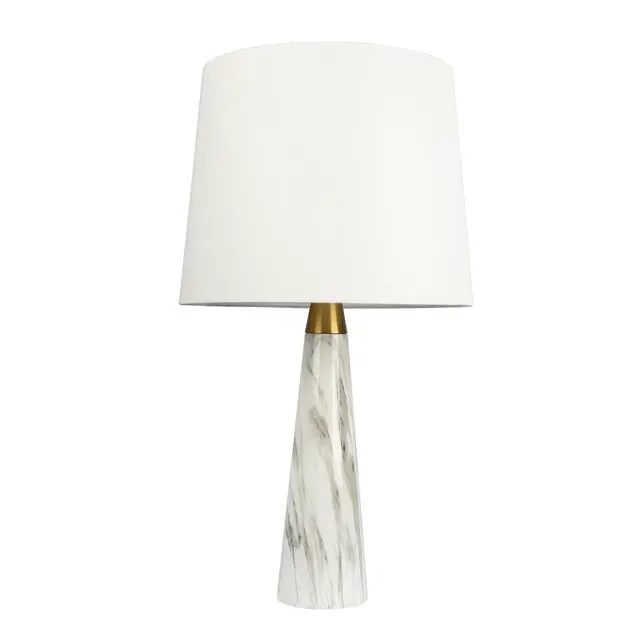 Alt view image 6 of 7 - Enclave Hydro White Table Lamp with on/Off Switch Faux Marble Base Fabric Shade