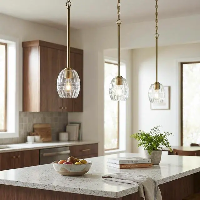 Alt view image 3 of 5 - Vista Single Pendant Chain Hanging Light with Clear Glass - Satin Brass