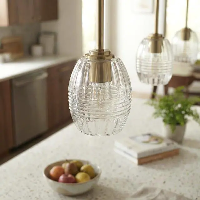 Alt view image 4 of 5 - Vista Single Pendant Chain Hanging Light with Clear Glass - Satin Brass